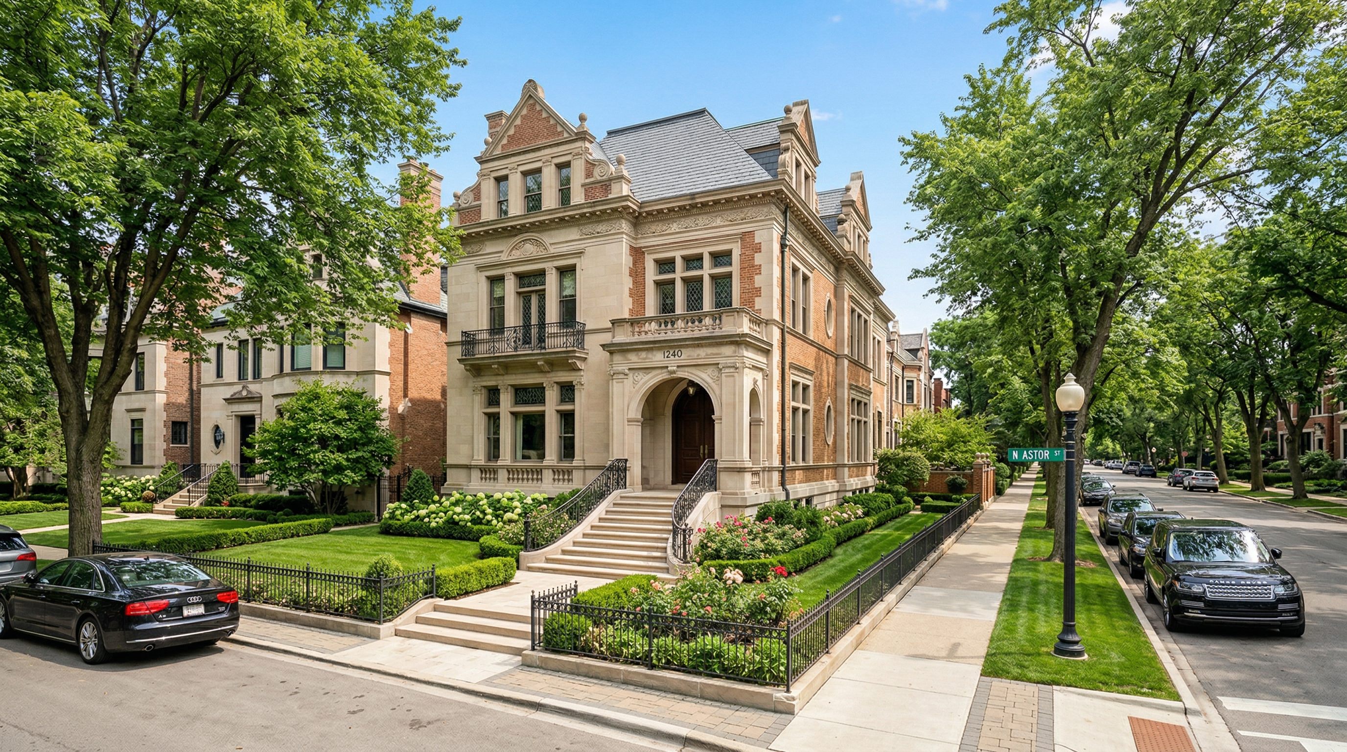 Elegant Chicago property at dusk managed by Sterling Crest Services